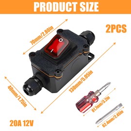 Pack of 2 Waterproof Inline Switch 12 V 30 A, Switch 12 V Waterproof IP67 with Screwdriver, 12 V DPST 4 Pin Switch Cable Switch, Inline Switch Waterproof, Machine Switch