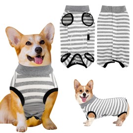 Radsocken Dog Recovery Suit,Striped Dog Surgical Recovery Suit for Dogs After Surgery,Dog Recovery Shirt Dog Onesie Vest,E-Collar Alternative for Medium and Small Dogs(Gray and White,Small)