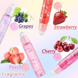 Lip Oil, 4PCS Brillo de Labios con Sabor a Frutas | Aceite para Labios Hidratación Duradera Transparente, Lip Glow Oil Enrollable, para Labios Más Sua