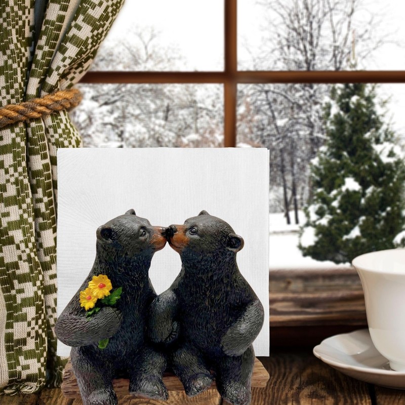 Napkin Holder with Kissing Bears Cabin Rustic Style Dining Décor