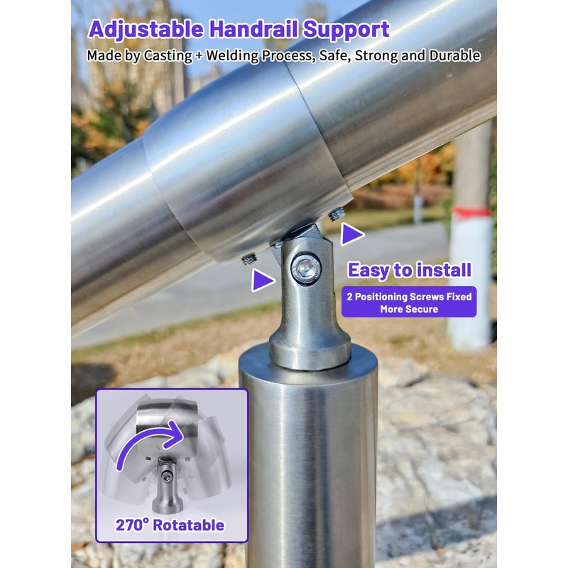 ZALNVEY Outdoor 2 Step Handrail, DIY 304 Stainless Steel Transitional