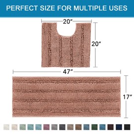 H.VERSAILTEX Bathroom Rugs Bath Rug Set 2 Piece Bathroom Contour Rug Toilet Mat Non Slip Contour Bath Rug Ultra Thick Water Absorbent Striped Bath Mats Washable(47" x 17" Plus 20" x 20" U, Muted Clay)