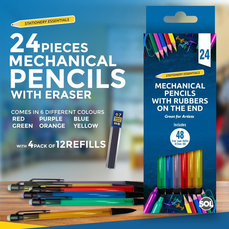 24pk Mechanical Pencil 0.7mm HB | Mechanical Pencils Set With
