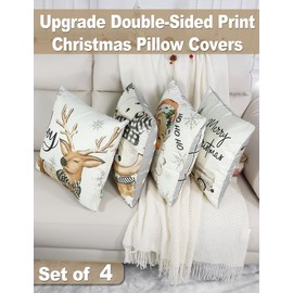 multiwins Christmas Decorations Set of 4 Double-Sided Print Christmas Pillow Covers 16" x 16", with 8 Cute Christmas Decor Patterns, Throw Pillow Covers Perfect for Christmas and Home Decor
