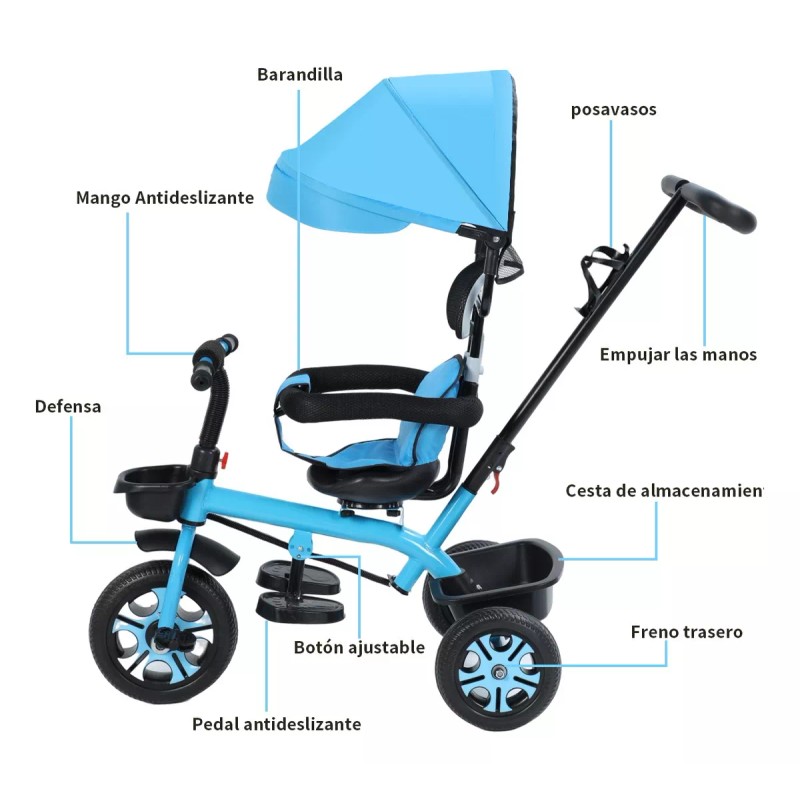 triciclo para bebé Carriola Triciclo Para Bebé Giratorio Toldo Ajustable