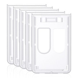 Uniclife 5 Pack Vertical 2-Card Badge Holder Hard Frosted Plastic Case with Thumb Slots Card Protector Pouch with UV Protection for Offices Schools IDs Credit Cards Driver’s Licenses and Passes