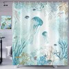 Neasow Nautical Shower Curtain, Teal Jellyfish Beach Shell Sea Life