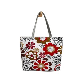 AfitLulu Large Canvas Tote Bag for Women, Foldable Floral Tote Bag with Inner Pocket and Zipper, Cute Tote Bags for Shopping (white)