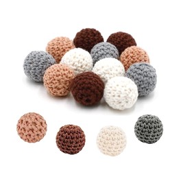 Pack of 12 Crochet Wooden Beads, 20 mm Crochet Beads, Wooden Beads for Threading, Colourful Wooden Balls with Hole, Natural Round Wooden Beads for DIY Jewellery, Bracelet, Necklace