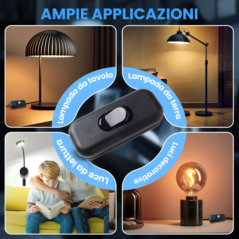 Lamptobe Inline Cord Switch, Black In-Line Rocker Switch, Accepts 2-3