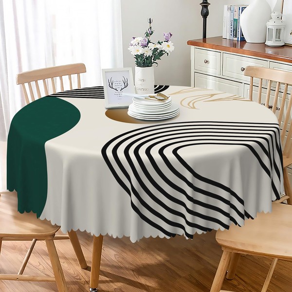 TTQYFNM Green Mid Century Round Tablecloth 48 Inch Boho Arch