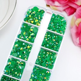 Towenm B7000 Glue with Green AB Rhinestones for Crafts Clothes Shoes Fabric, 4000PCS Flatback Rhinestone for Nails Face Tumblers, Glue Fix Gems Bejeweled Kit, Mixed 5 Sizes 2mm 3mm 4mm 5mm 6mm