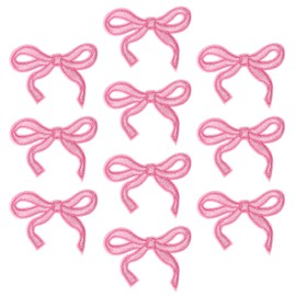 10Pcs Pink Bow Patches, Cute Coquette Bow Embroidery Sticker Iron-on and Sew-on Aesthetic Applique for Clothes Hats Backpacks Jackets DIY Projects Accessories