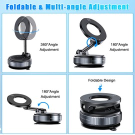 360° Vacuum Suction Cup Magnetic Phone Holder,2025 Foldable and Adjustable Magnetic Suction Phone Mount for Magsafe All Phones Universal Rotatable Cellphone Holder Stand for Car/Mirror/Smooth Surface
