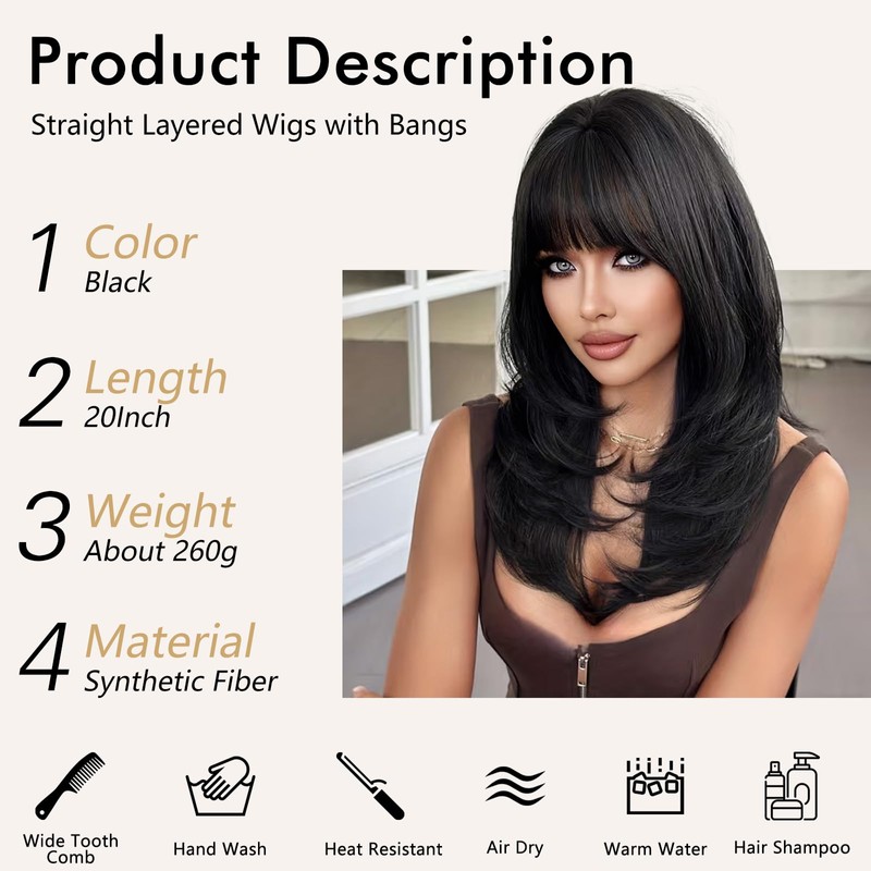 NOSTALGIA Wig with Bangs, 20 Inch, 4x4 Realistic Scalp, Natural