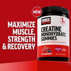 Force Factor Creatine Gummies, Creatine Monohydrate for Muscle Gain, More Strength, and Faster Recovery, Clinically Studied Creatine 5g Dose, Mixed Berry, 30 Servings:_Assorted Flavors