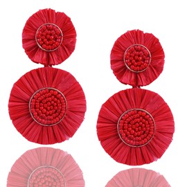 Statement Raffia Floral Earrings Boho Beaded Earrings Summer Beach Handwoven Earrings for Women Jewelry Gifts