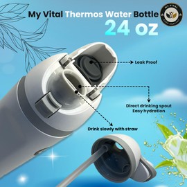 My Vital Premium Multi-Functional Insulated Travel Tumbler: Double-Walled Stainless Steel Water Bottle with Advanced Long-Term Hot and Cold Retention for Optimal Hydration On-The-Go, Black, 24oz