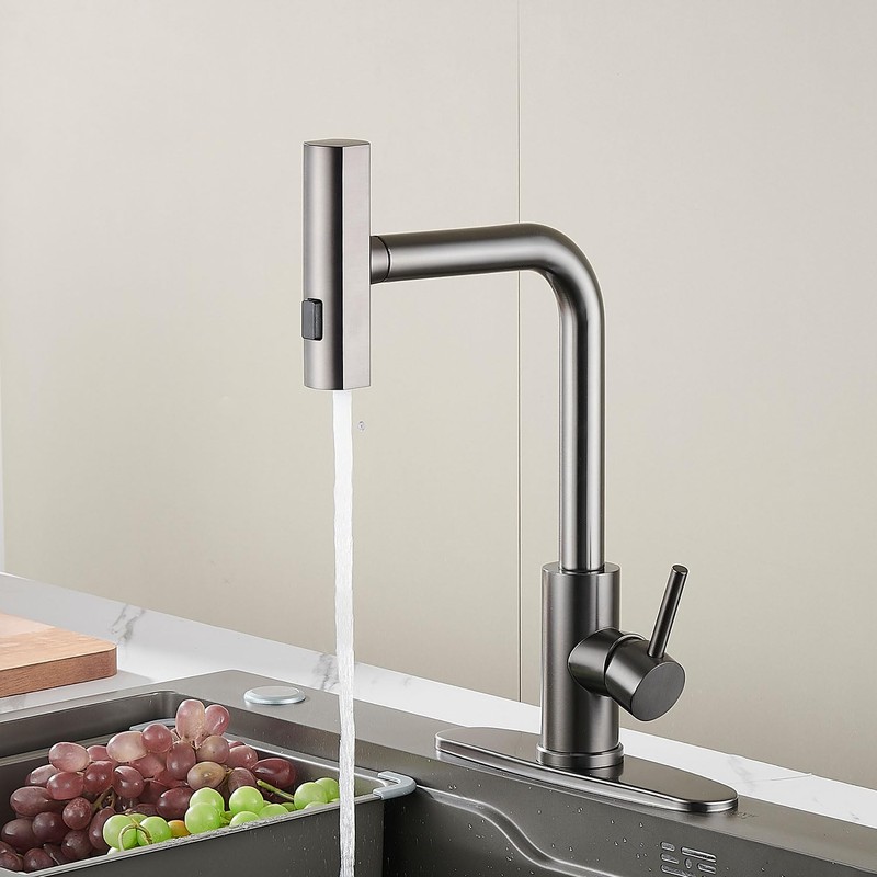 AVSIILE Kitchen Faucet with Pull Down Sprayer, Gun Grey Waterfall