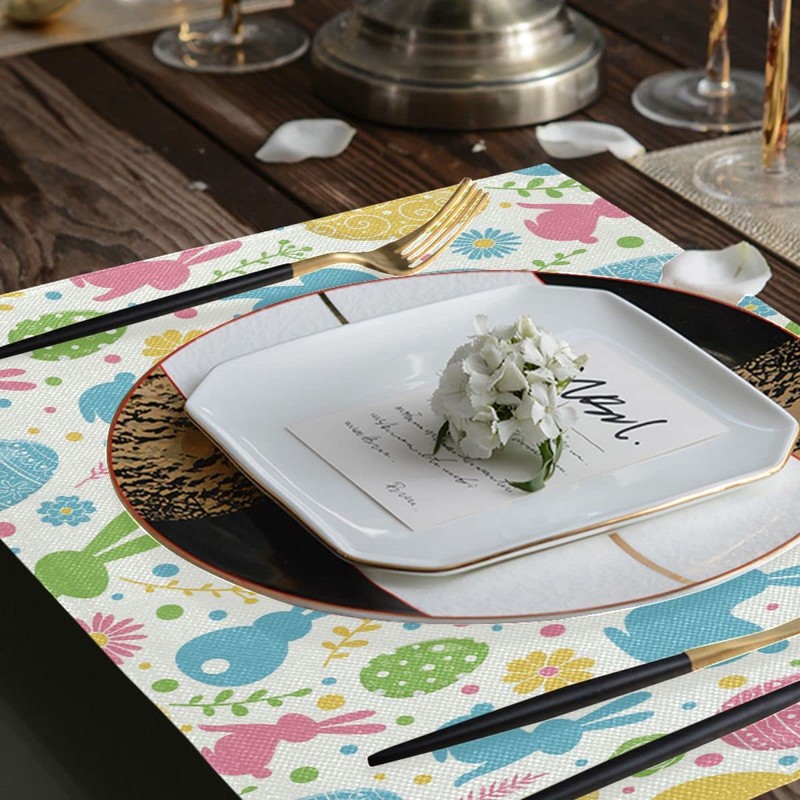 Happy Easter Day Bunny Eggs Placemats Set of 6 Easter