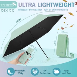 ZOMAKE UV Mini Umbrella - Lightweight Travel Umbrellas 99% UV Protection, Small Compact Portable for Women Men Kids Multiple Colors (Light green)
