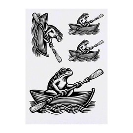 4 x 'Frog In A Rowing Boat' Temporary Tattoos - Water Resistant, Skin-Safe, Non-Toxic Transfers, Mixed Sizes (TO00075780)