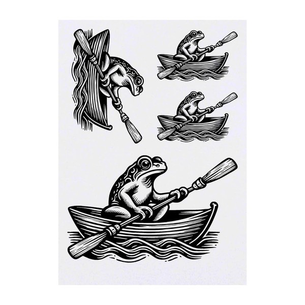 4 x 'Frog In A Rowing Boat' Temporary Tattoos -