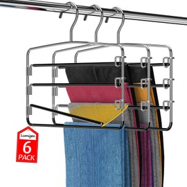 Lumigens Pants Hangers,Black Hangers Space Saving Multi-Layer Non Slip Stainless Steel Swing Arm，Closet Organizers and Storage for Jeans Towels Scarf,6 Pcs，Black