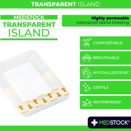 MEDSTOCK Transparent Island Dressing, 2"x2.75" (Pack of 100), Waterproof Dressing, Polyurethane Coat, Highly Breathable, Medical Grade, Acrylic Adhesive, Waterproof, Wound Monitoring and Healing