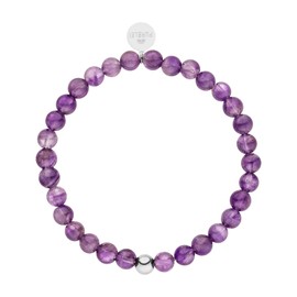 Purelei® Purple Sky Bracelet (Gold, Silver), Women's and Men's Bracelet Made of Amethyst Natural Stone, Waterproof Pearl Bracelet, Women's Elastic Logo Tag, One Size, Stainless Steel