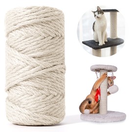 Sisal Rope for Cat Scratcher 164FT/50M, 6MM Thick Natural Jute Rope for Scratch Posts Cat Tree Rope Twine for Cat Scratching Post Replacement Repairing DIY Projects Gardening (Beige)