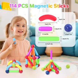 BEBOAN 114pcs Magnetic Sticks and Balls Building Blocks Stem Toy for Kids Toddlers Ages 3-5/4-8 Boys & Girls, Learning Educational Magnet Preschool Toys Gift Set
