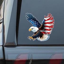 2 PCS American Eagle Patriotic Vinyl Decals - Waterproof Removable Stickers for Car Bumper, Truck, Motorcycle - USA Flag Themed Decorative Sticker for Laptop (A-196)