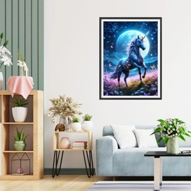 QQYRHN 5D Fantasy Unicorn Diamond Painting Kit for Adults Beginners Wild Flowers Diamond Art Kits Complete DIY Moon Night Diamond Embroidery Set Perfect for Relaxation and Decoration 30 x 40 cm
