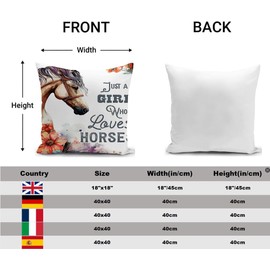 KUNQIAN Horse Cushion Cover Decorations Horse Gift for Girl Women Daughter Granddaughter Just a Girl Who Loves Throw Pillow Case Decor Home Livingroom Couch Sofa 18"x18"(45x45cm)