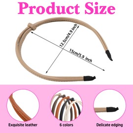 5PCS Thin Leather Headbands for Women Cute Knotted Leather Party Headband Hair Trendy Comfortable Skinny Headbands Non Slip Head Bands Hair Accessories for Women Girls (White/Beige/Tan/Brown/Black)