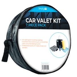 Simply Auto CVK01 Professional 7 Piece Car Valeting Kit - Includes Sponge, Microfibre Mitt, Bristle Brush, 3x Microfibre Cloths and Collapsible Bucket
