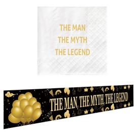 The Man The Myth The Legend Banner Backdrop & 50pcs Napkins, Father Day/Dad’s Birthday Party Decorations Gift Photo Booth Props Supplies, Retirement Party Decor for Outdoor Indoor (9.8x1.6ft, 4.5in)