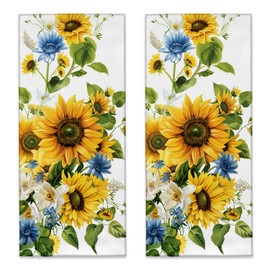 UNDAHIS Bright Sunflower Hand Towels 2 Pieces, 14.5×28in Soft Microfiber Yellow Floral Towels for Home Bathroom Decor, Kitchen Hand Towel for Cleaning Drying, Absorbent Face Bath Towel Set