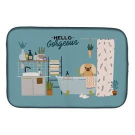 Caroline's Treasures CK7526DDM Fawn Sable Pekingese in Bathtub Dish Drying Mat Absorbent Dish Drying Mat Pad for Kitchen Counter Dish Drainer Mat for Countertop, 14 x 21", Multicolor