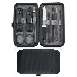 Wakuilsy Professional Manicure Pedicure Set, 9 in 1 Stainless Steel Nail Clipper Set Personal Nail Care Tools with Portable Packaging Case, Premium Manicure Set Gift for Men Women (Grey)