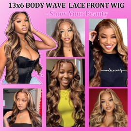 FOTUKIL Highlight Lace Front Wig Human Hair Ombre 13x4 Body Wave Lace Front Wigs 180% Density Honey Blonde Wear and Go Glueless Pre Cut Hd Lace Frontal Wigs Human Hair for Women 4/27 Colored 22 Inch