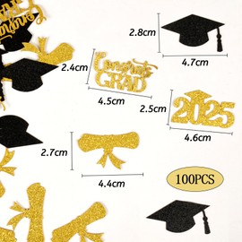 100 Pcs 2025 Graduation Decorations Confetti,Confetti Party Table Decor Black Gold Glitter Sprinkles Scatter，Prom Decorations 2025,Graduation Party Favors for Prom Home College School Decor