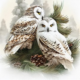 Fabric Panel 14"x14" Winter Owls 100% Cotton Quilting Panel Square A44