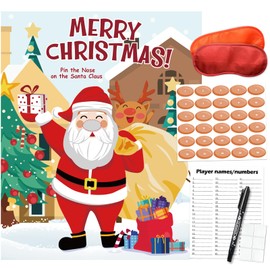 PARTYLOUD Pin The Nose on The Santa Claus, Christmas Party Games, Christmas Holiday Party Games Supplies for Kids Families Adult Groups