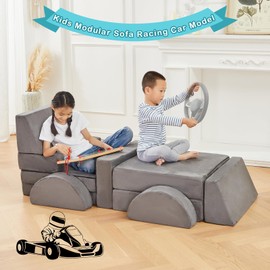 10pcs Modular Kids Play Couch,Kids Couch Building Fort, Kids Couch for Playroom and Bedroom,Toddler Sofa,Toddler Couches That Fold Out,Kids Sofa Couch,Kids Fold Out Couch,Couch for Kids (Grey)