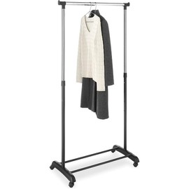Foldable Garment Rack - Rolling Clothes Rack - Adjustable Height - Sier - Color: Black / Chrome
