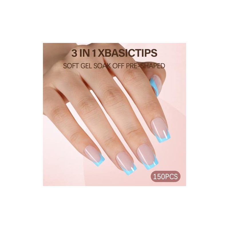 Misssix XBASICTIPS Uñas postizas francesas, 150 unidades, uñas postizas de