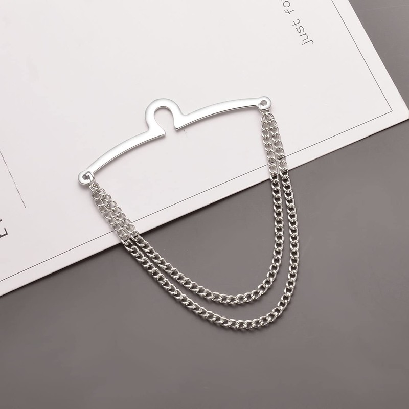 RunootPR Men's Tie Chain Set Classic 2.4" Silver 2Pcs Tie