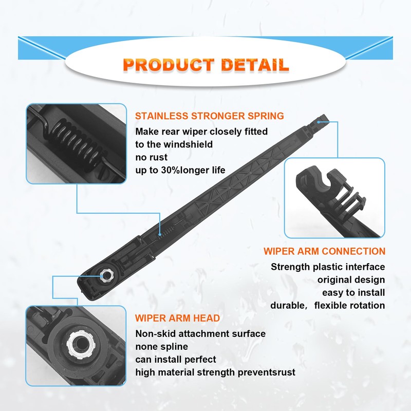Accesorios de limpiaparabrisas trasero, juego de limpiaparabrisas trasero compatible con